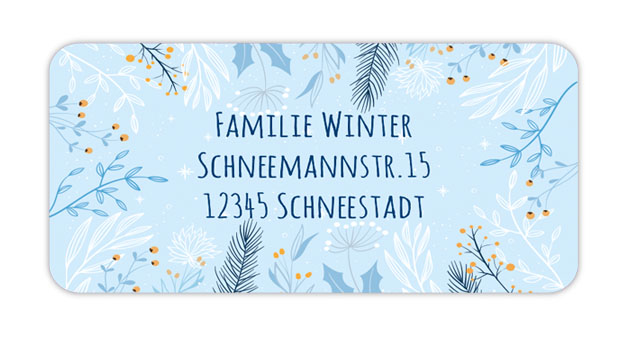 eckige Adressaufkleber mit winterlichen floralem Muster - gedruckt auf umweltfreundlichen PVC-freien selbstklebenden Papier, wasserfest