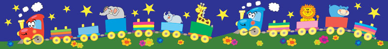 bunte Kinderwandbordüre - lustige Eisenbahn mit vielen Tieren - umweltfreundlich - optional selbstklebend