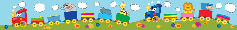 bunte Kinderwandbordüre - lustige Eisenbahn mit vielen Tieren - umweltfreundlich - optional selbstklebend