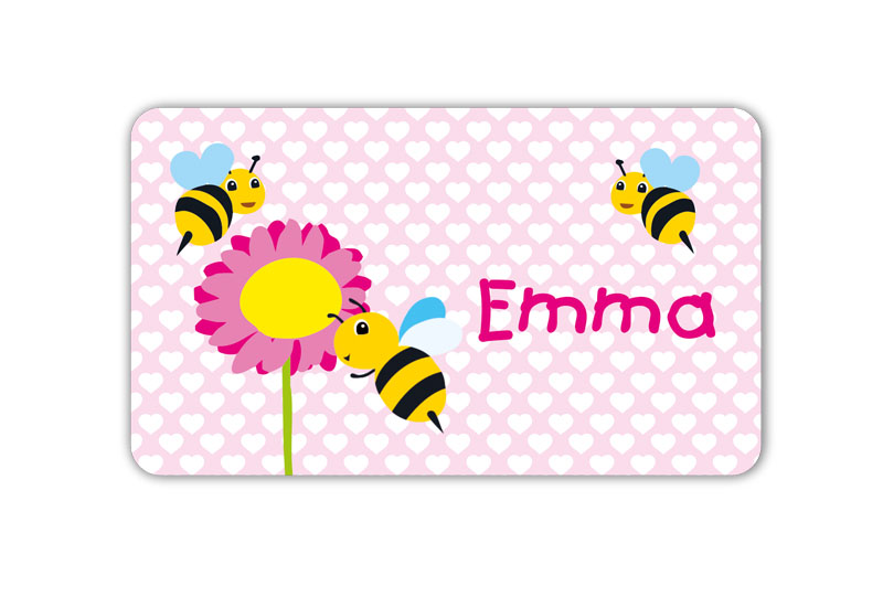 Brotdosenaufkleber 12 x 7 cm  - Motiv: Bienchen mit Blume - hochwertige PVC-freie Folie, ungiftige Farben - mit Namen personalisierbar