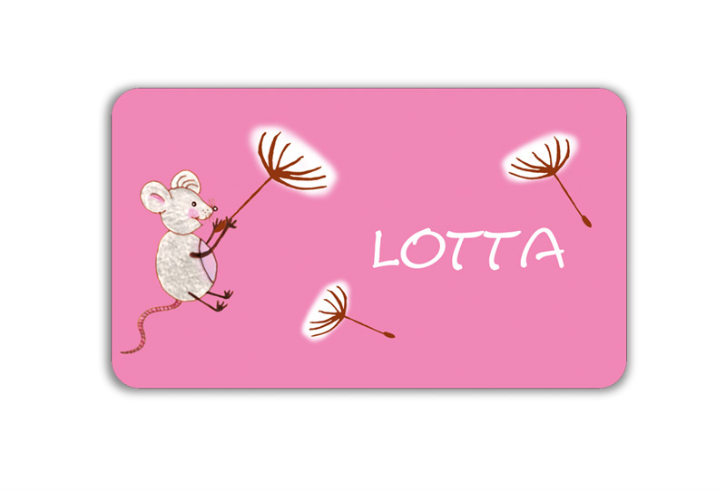 Brotdosenaufkleber 12 x 7 cm  - Motiv: Maus mit Pusteblumenschirmchen - hochwertige PVC-freie Folie, ungiftige Farben - mit Namen personalisierbar