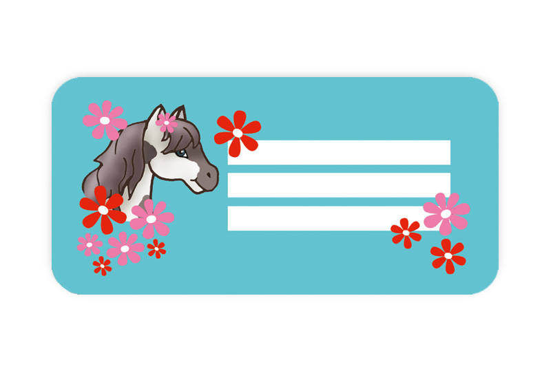 Heftaufkleber: Pony Blumen