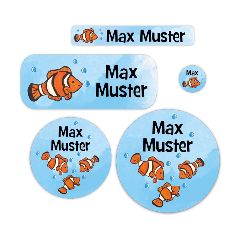 Schulstarter-Set - Motiv: Clownfisch - verschiedene Namensaufkleber, Stifteaufkleber, Mini Dots Aufkleber, hochwertige, umweltfreundliche PVC-freie Folie