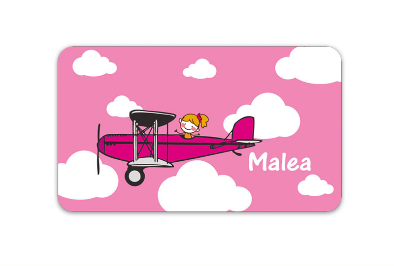 Brotdosenaufkleber 12 x 7 cm  - Motiv: Flugzeug - hochwertige PVC-freie Folie, ungiftige Farben - mit Namen personalisierbar