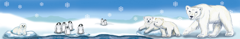 nachhaltige XXL Kinderbordüre mit Tieren der Polarwelt, Eisbär, Pinguin, Robbe