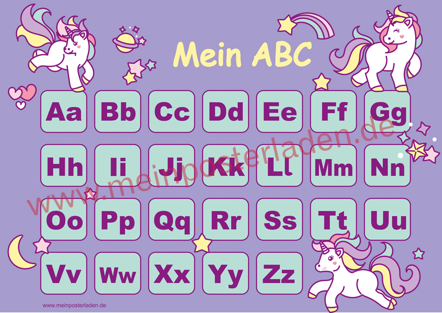 ABC Lernposter Einhorn - lila