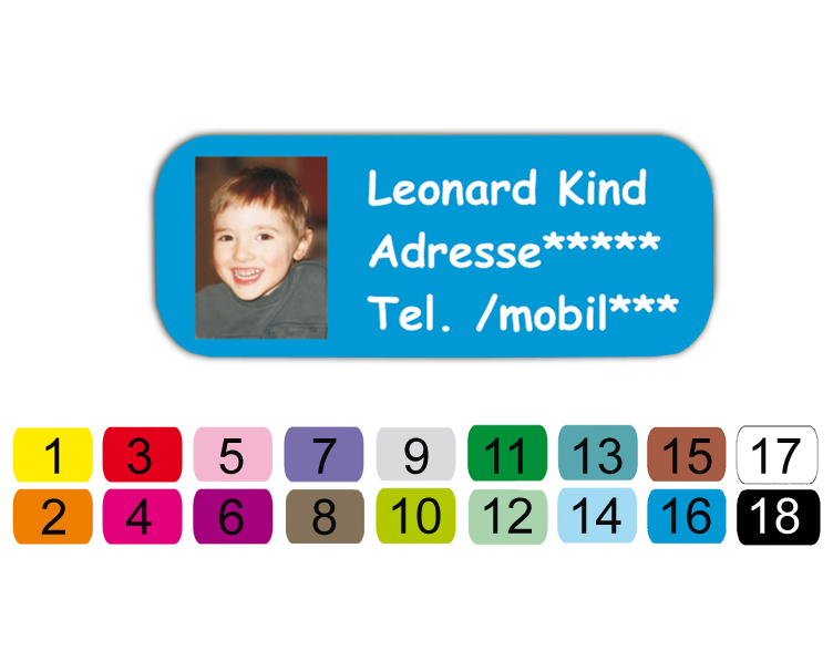 kleine eckige Namensaufkleber 2 x 5 cm - 52 Stück - personalisierbar mit Foto und Wunschtext, viele Farben zur Auswahl