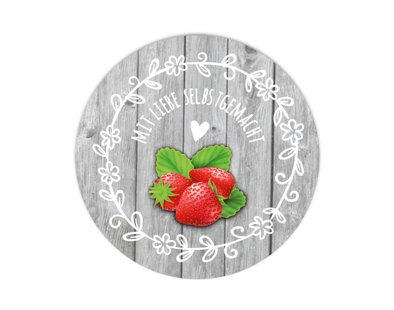 Marmeladenaufkleber Erdbeere - für deine selbstgemachten Konfitüren & Marmeladen - umweltfreundlich - wasserfest 