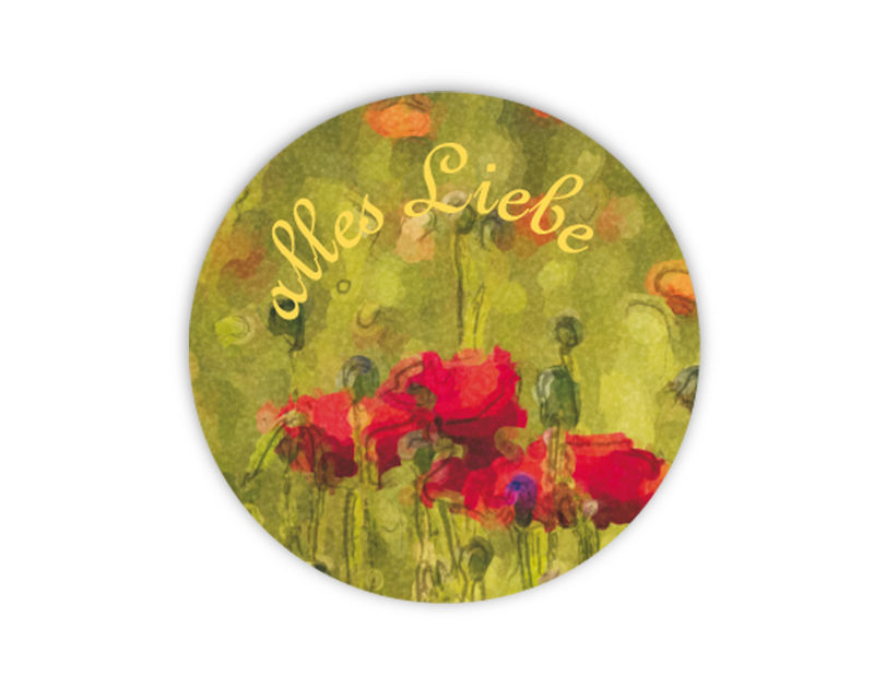 Geschenkaufkleber - "alles Liebe" Mohn -  im Aquarellstil - für Dankesbriefe, Briefe, Geschenke, Einladungen und kleinen Aufmerksamkeiten im Alltag