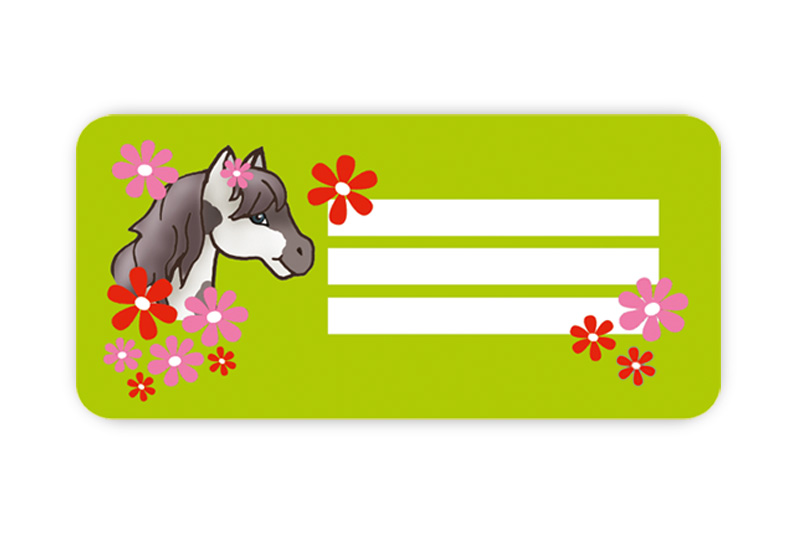 Heftaufkleber: Pony Blumen