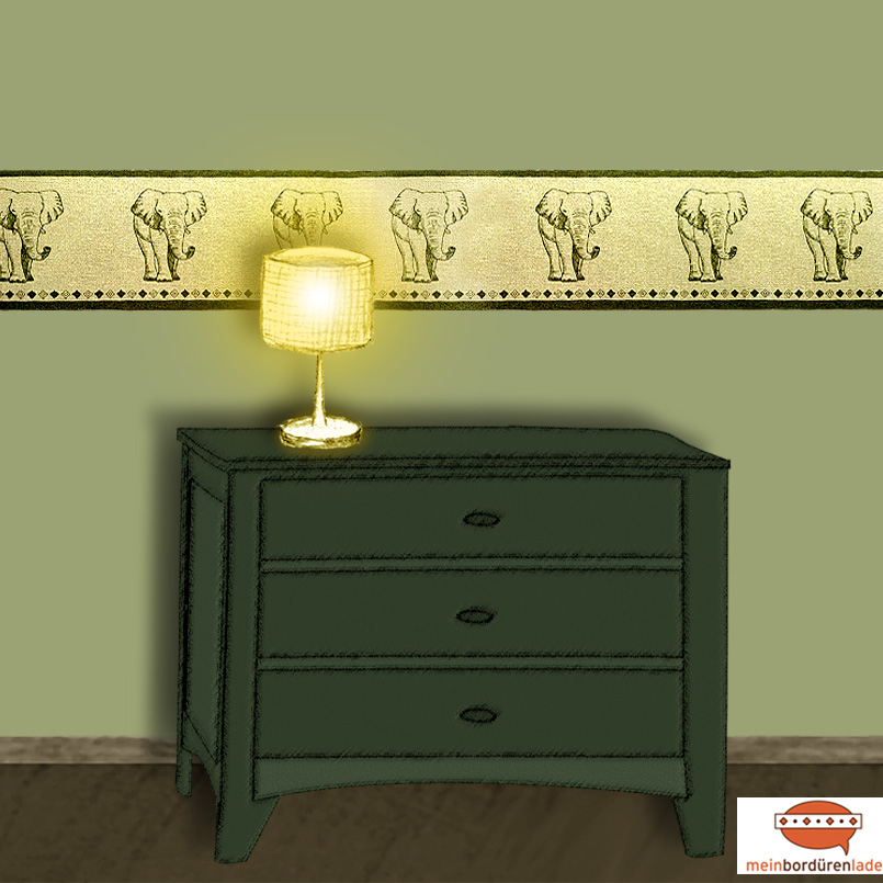 Glamour Vinyl Vliesbordüre mit Metallic Gold - Effekt - Motiv Elefant