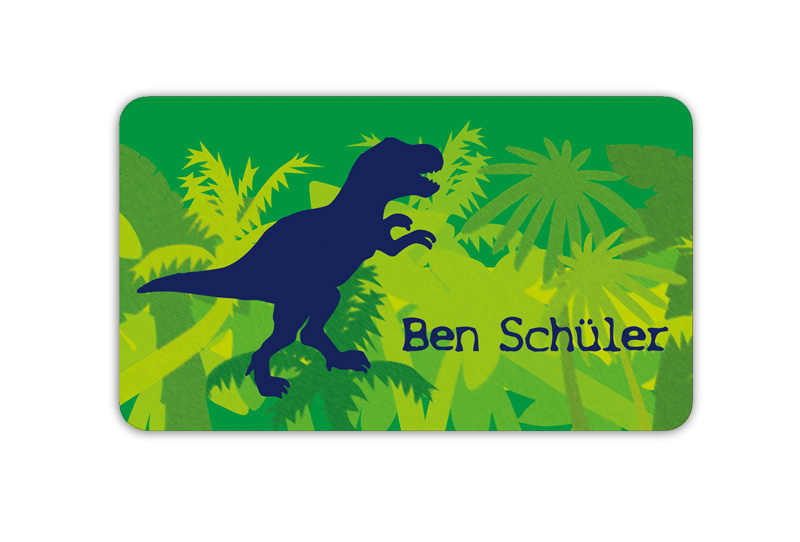 Brotdosenaufkleber 12 x 7 cm  - Motiv: T-Rex - hochwertige PVC-freie Folie, ungiftige Farben - mit Namen personalisierbar