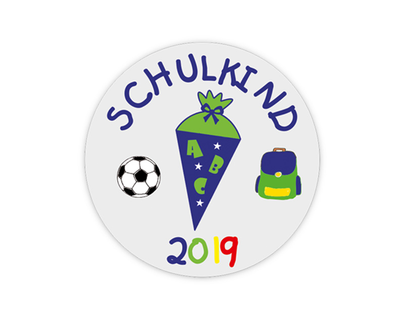 Aufkleber für die Einschulung: Schulkind blaue Zuckertüte - personalisierbar mit Wunschtext - als Gastgeschenk, für Einladungen, Schulanfang, Einschulung, 