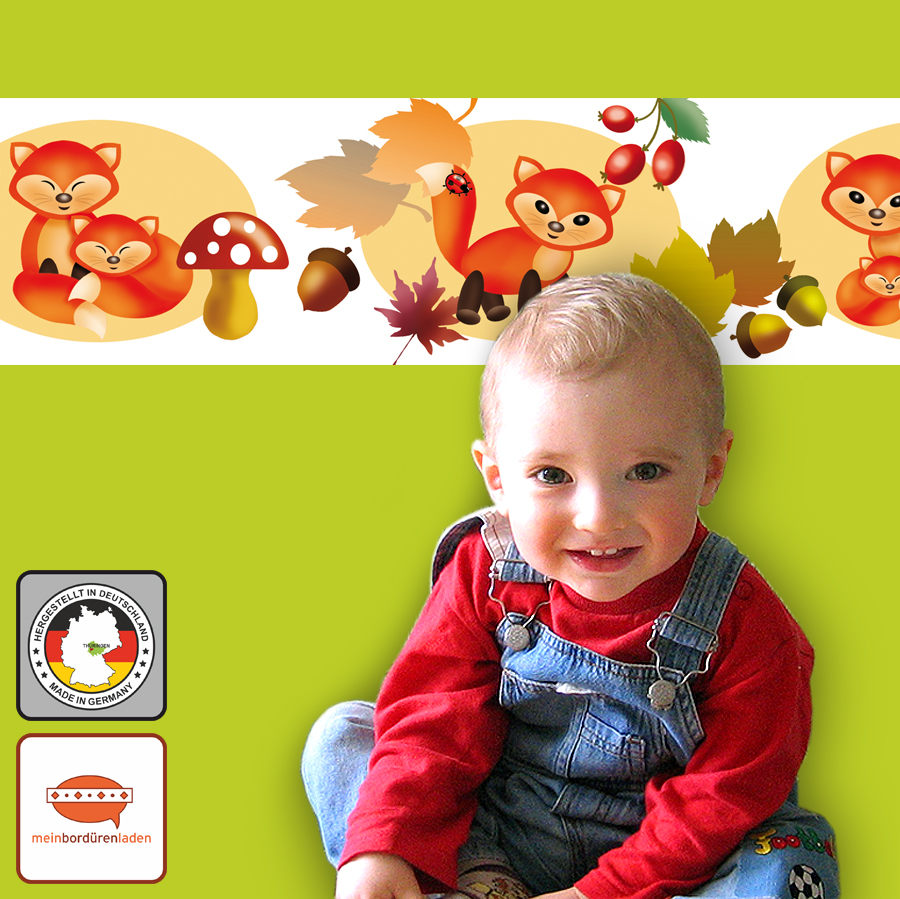 fröhliche Kinderbordüre mit kleinen Füchsen in herbstlichen Farben - umweltfreundlich - optional selbstklebend
