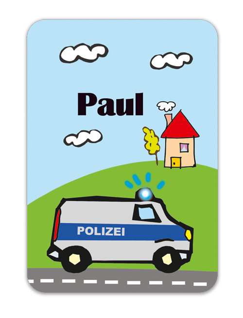 Trinkflaschenaufkleber 10 x 7 cm  - Motiv: Polizei - hochwertige PVC-freie Folie, ungiftige Farben - mit Namen personalisierbar