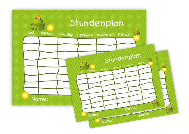 3 er Stundenplan Set: Frosch - grün