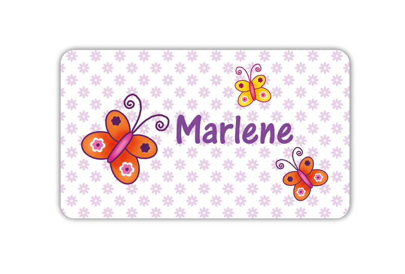 Brotdosenaufkleber 12 x 7 cm  - Motiv: Schmetterlinge mit Blümchen - hochwertige PVC-freie Folie, ungiftige Farben - mit Namen personalisierbar