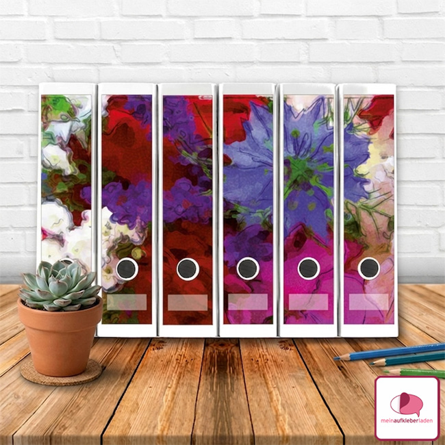 Romantische Ordnerrückenaufkleber mit Wiesenblumen im Aquarelldesign - Panoramamotiv für breite Ordner