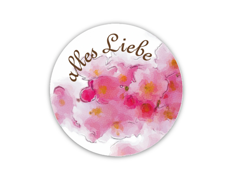 Geschenkaufkleber - "alles Liebe" Japanische Kirsche -  im Aquarellstil - für Dankesbriefe, Briefe, Geschenke, Einladungen und kleinen Aufmerksamkeiten im Alltag