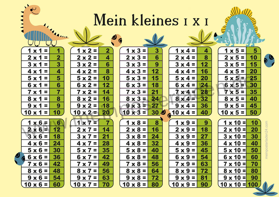 1x1 Lernposter | Kleine Dinos - gelb