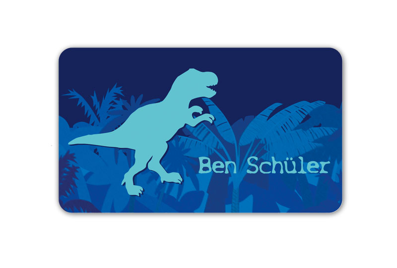 Brotdosenaufkleber 12 x 7 cm  - Motiv: T-Rex - hochwertige PVC-freie Folie, ungiftige Farben - mit Namen personalisierbar