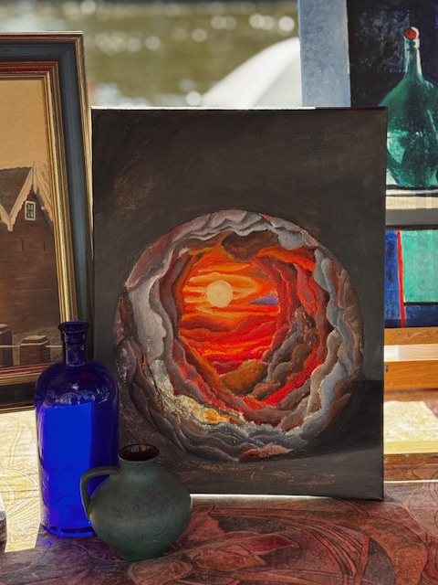 Licht schijnt door het schilderij