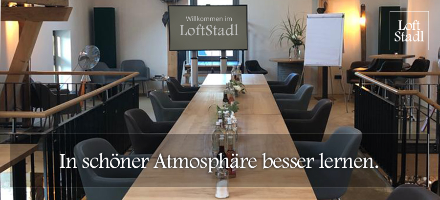 Seminarraum in Landshut im LoftStadl miete. Weiterbildung, Firmenseminar, Kundenseminar, Lehrgang, Vortrag