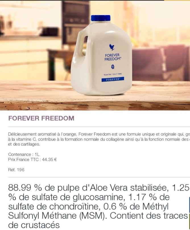 Le freedom est le produit à prendre par excellence pour ceux qui on des soucis articulaires que se soit accidentelle, à cause du sport ou du travail il vous facilitera la vie accompagné de forever move ou active ha, ainsi que les crèmes Msm et thermogene chauffante retrouvez votre mobilité 