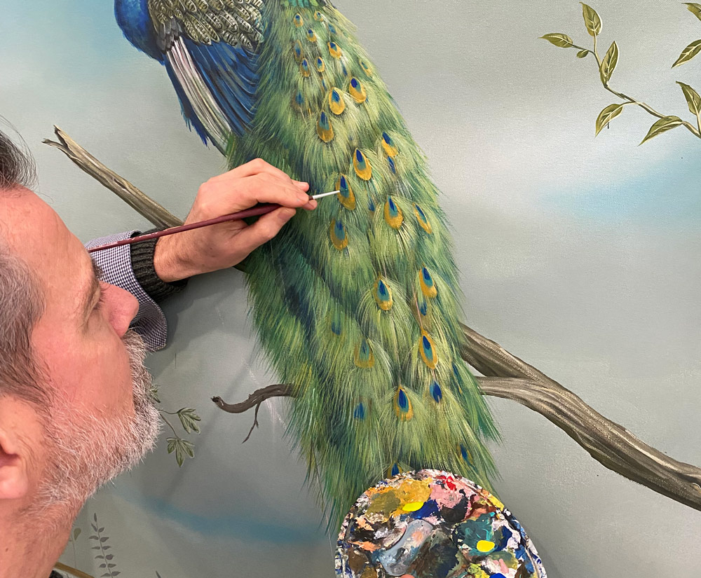 Atelier Snijder&CO Handgeschilderd behang, Studio Hand painted wallpaper Peacock