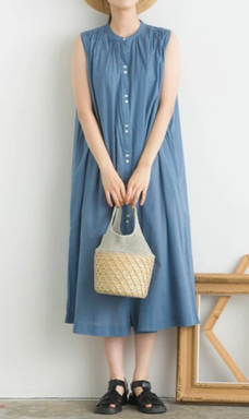 2連ボタンの綿ボイルワンピース(Blue)  6490円→ 3280円(税込)