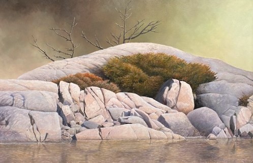 SUNLIT JUNIPERS  22 x 34  oil on canvas framed