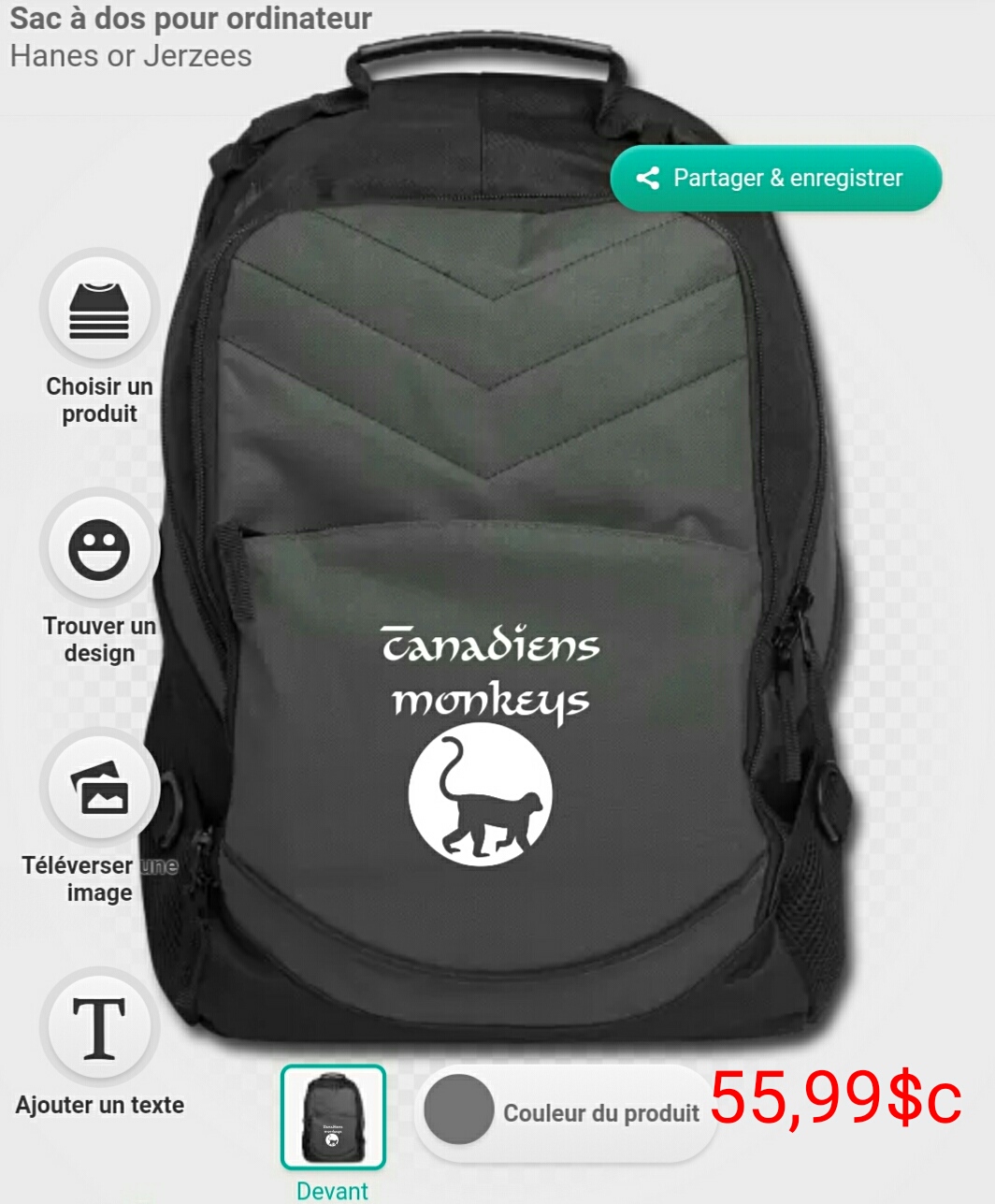 Sac à dos premium canadiens monkey 55,99$c