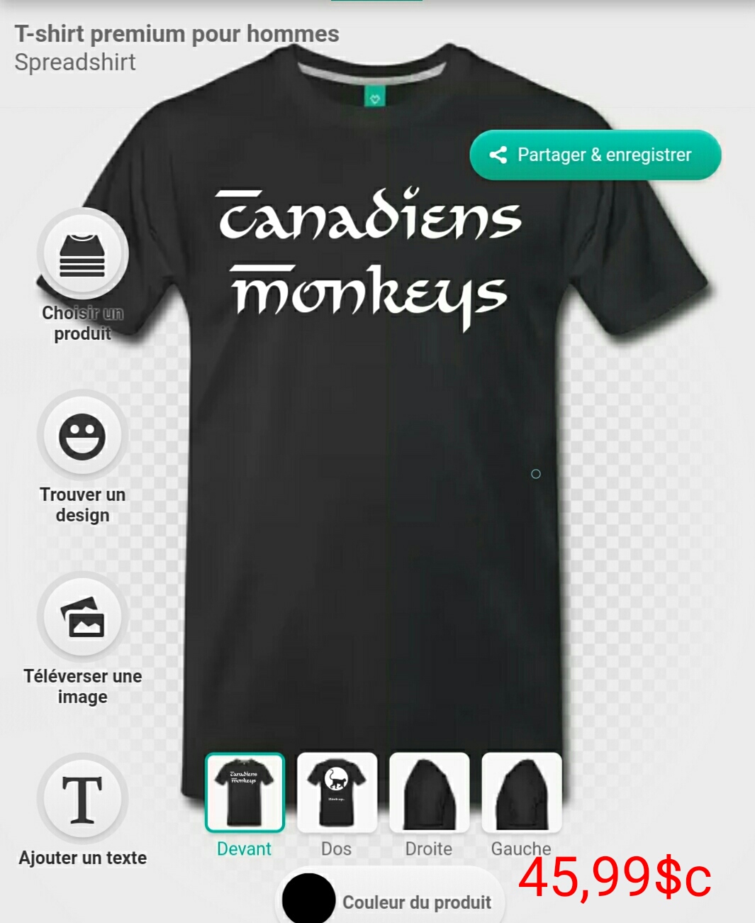 T-shirt premium pour homme canadiens monkeys 45,99$c  