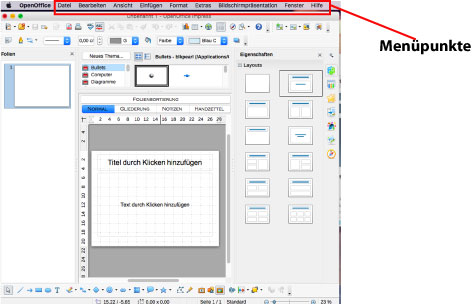 Abbildung: Die Menüpunkte in OpenOffice