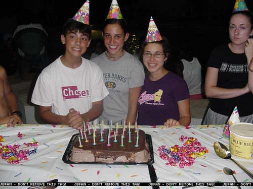Celebrating his birthday with friends.