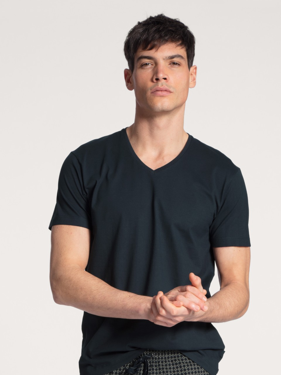 14281 479 tee-shirt marine col V 100% coton jersey