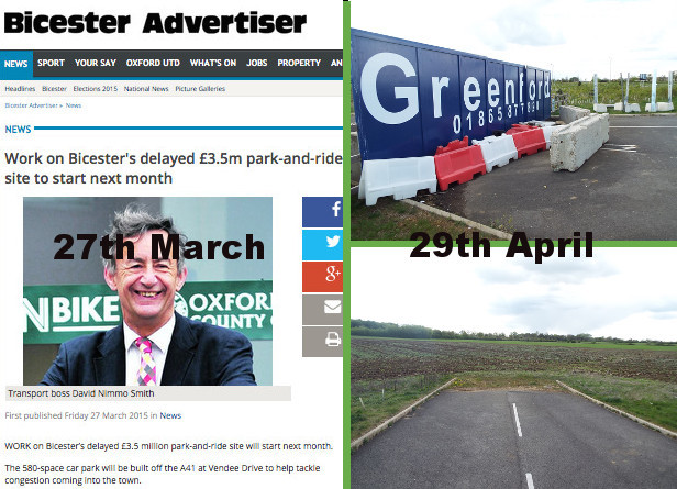 One month after Oxfordshire County Council's David Nimmo-Smith announced Bicester Village's new Park & Ride car park, work has still yet to begin.