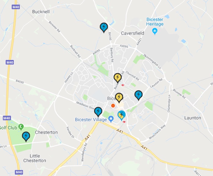 EV Charging Locations in and around Bicester