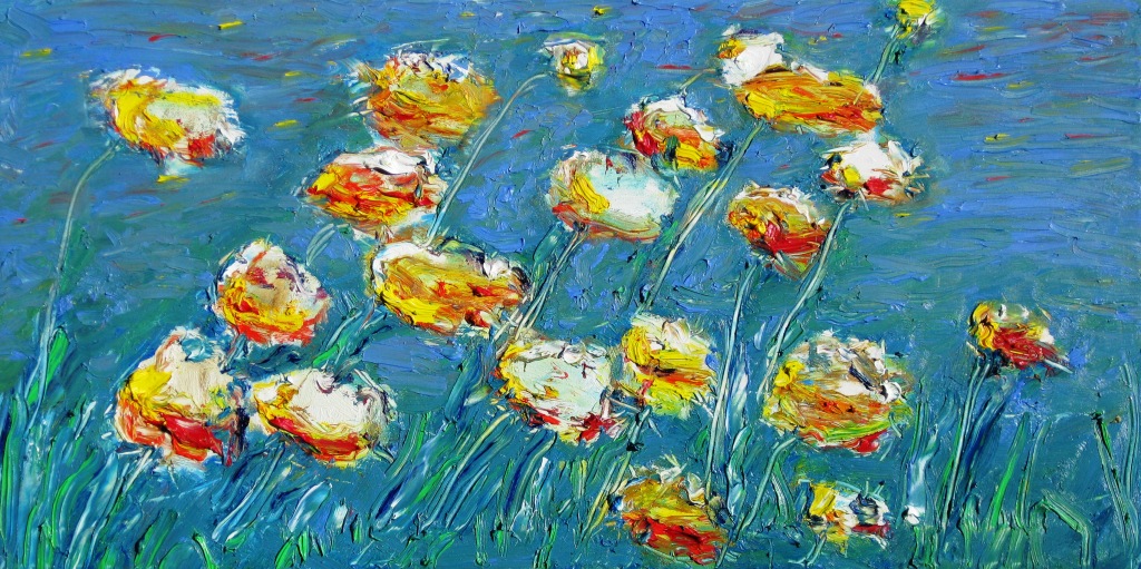 "Blumen auf Blau" 50 x 100  (164) (rent)  433 € / 2010