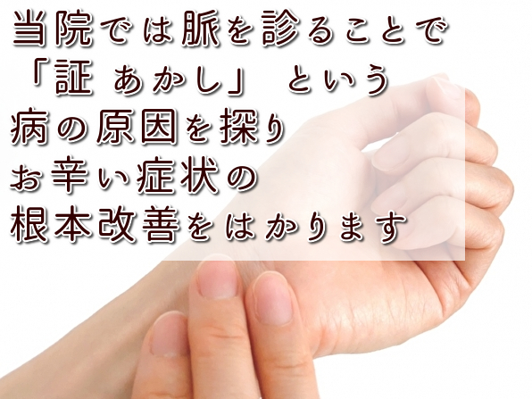 当院では脈をみることで　あかしという病の根本原因を探り　お辛い症状の根本改善をはかります　名古屋市天白区の鍼灸院　大根治療院