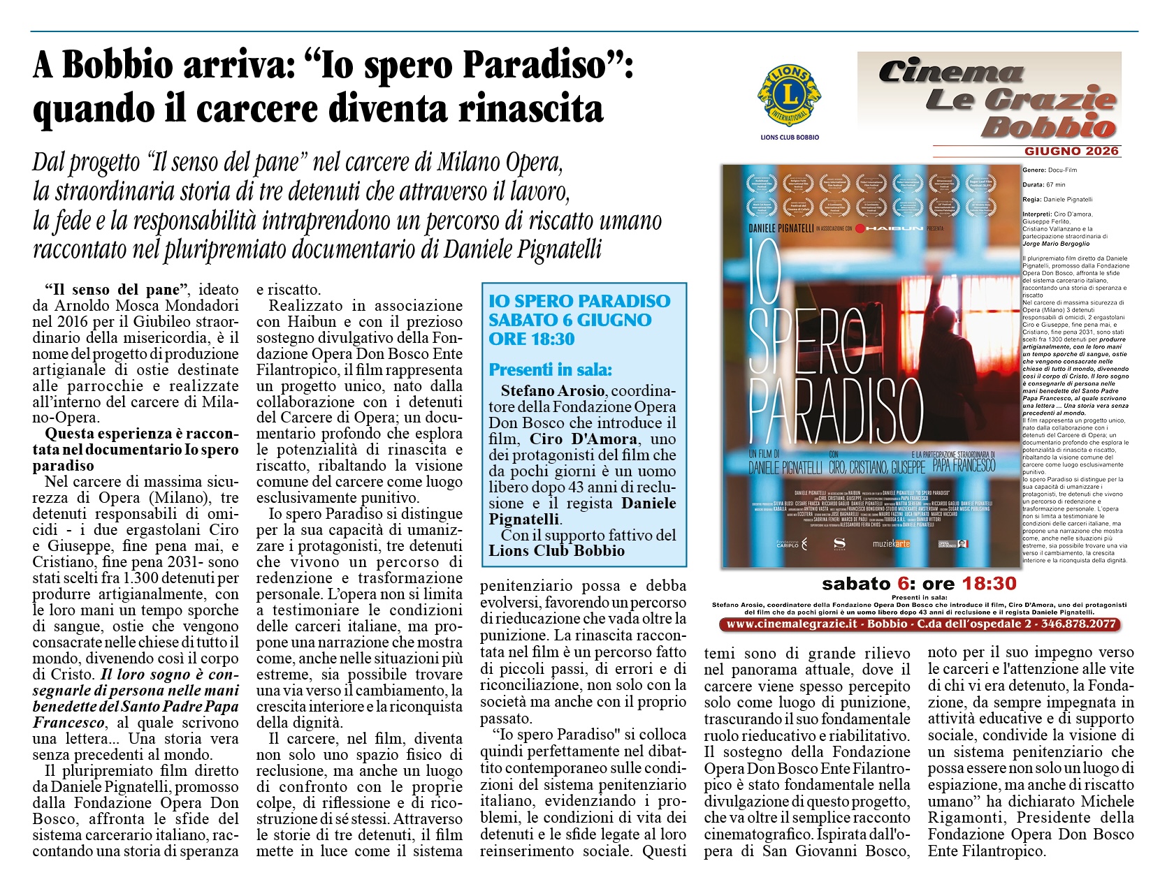 settimanale la trebbia - io spero paradiso