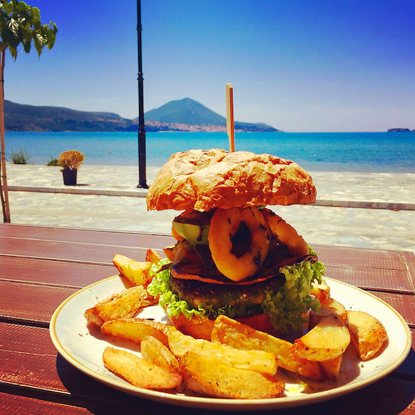 vegan burger and chips from namaste in gialova greece