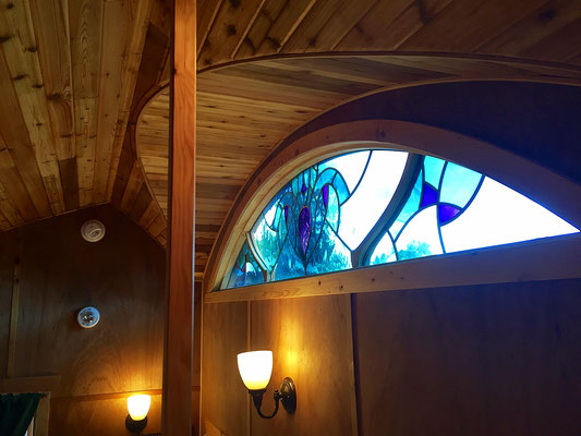 pacifica tiny house stained glass window caravan tiny house hotel