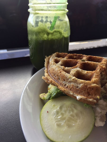 jalapeno waffle sandwich and green juice nectar cafe portland oregon