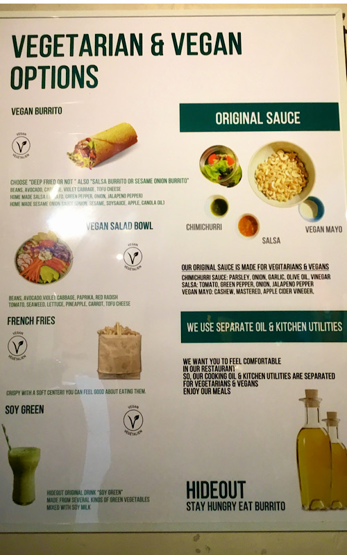 Hideout burrito menu