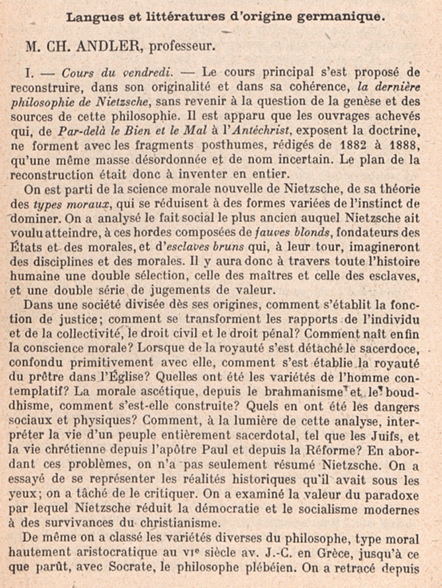 Résumé des cours 1927-1928