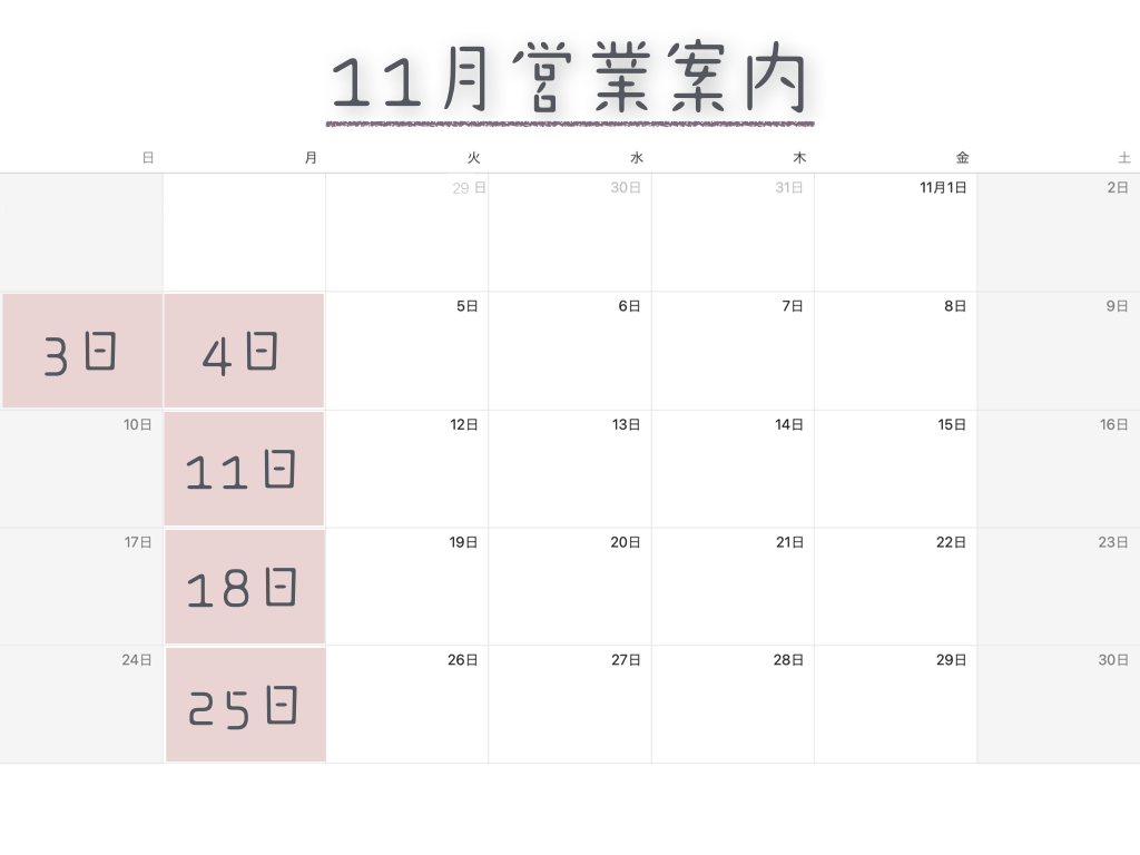 2024年11月の営業案内
