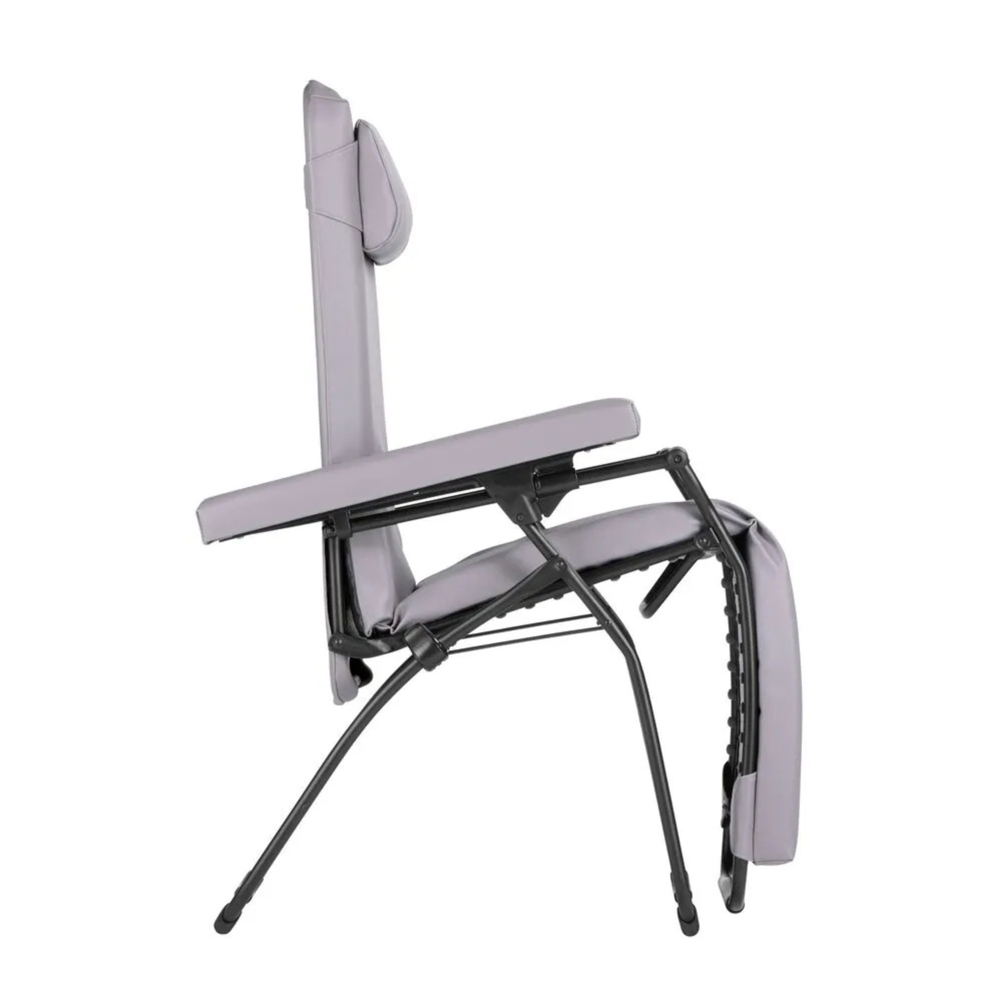 Structure en tube d'acier noir et toile suspendue du fauteuil de relaxation Lafuma sans son matelas amovible.