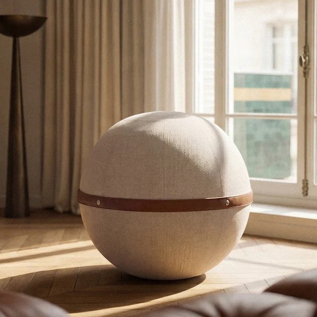 Balle d’assise design Bloon Paris Lin Sésame fabriquée à la main avec base lestée stable