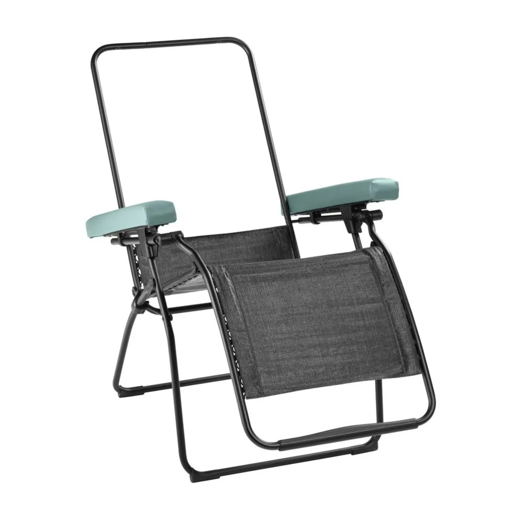 Structure en tube d'acier noir et toile suspendue du fauteuil de relaxation Lafuma sans son matelas amovible.